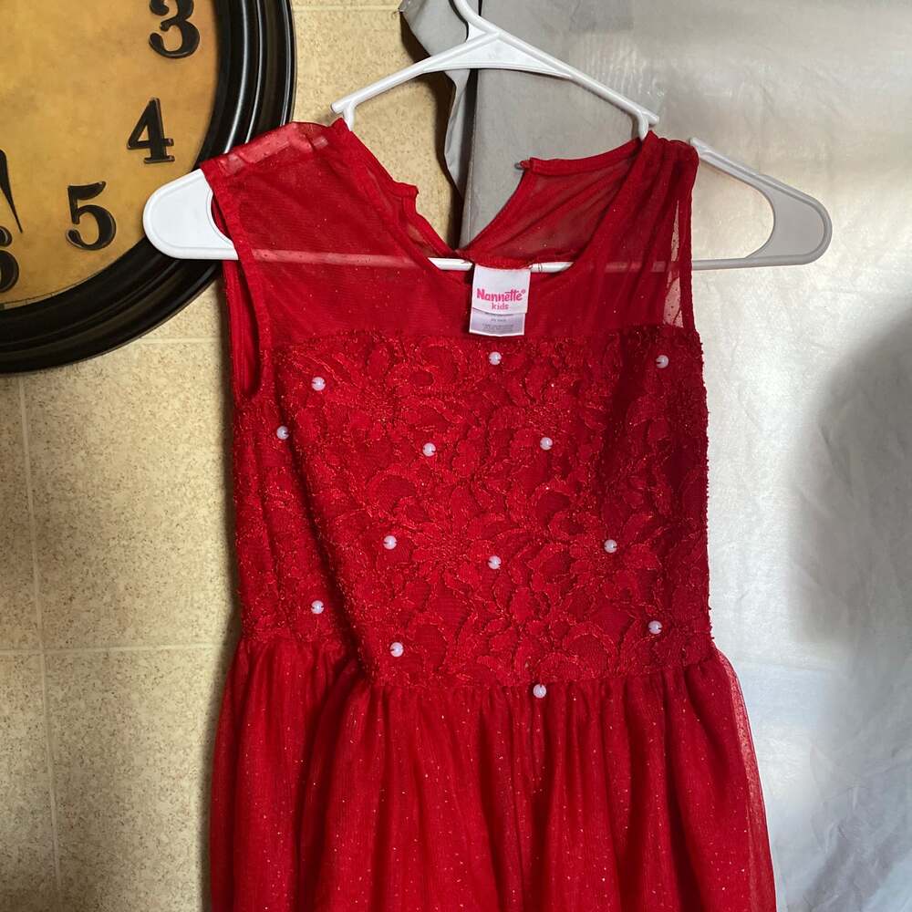 Nannette Kids Girls Red Lace Crystal Embellished Tulle Sparkle Holiday Dress
